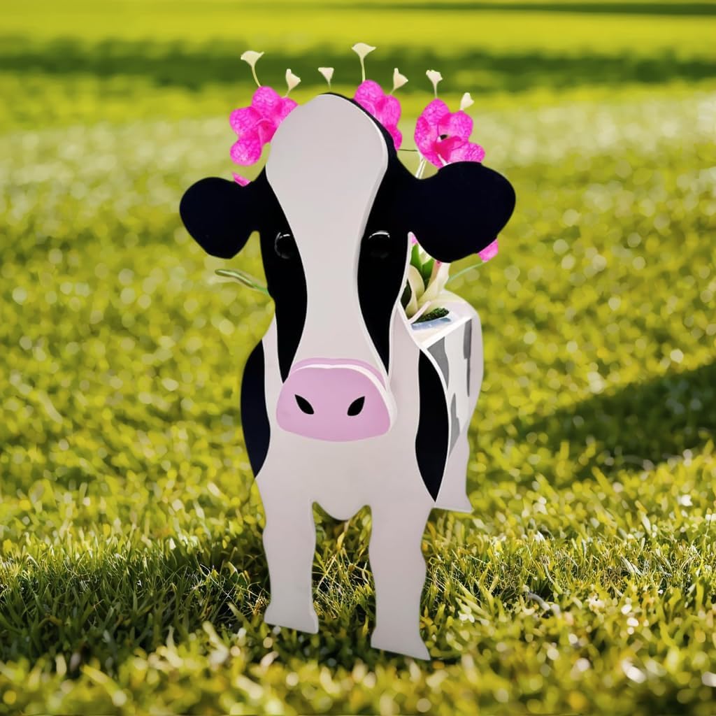 Cute Animal Planter Pot, Flower Pot for Indoor/Outdoor,Small Cute PVC Animal Face Shape Plant Container Best for Home Office Garden Decor (Milk Cow)