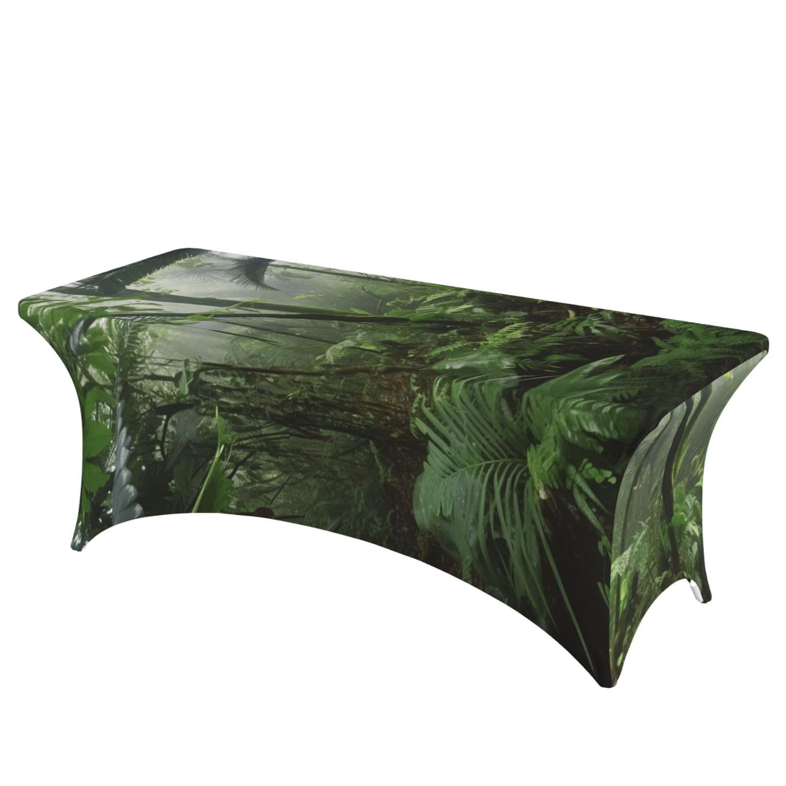 DWVTSLH 6FT Spandex Table Covers for Rectangle Tables, Wrinkle Resistant Stretch Tablecloths, Ultimate Fitted Tables Protector, Tropical Rainforest Table Cloth for Party, Wedding, Banquet