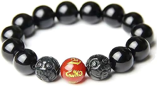 Pulsera de obsidiana negra, pulsera de obsidiana negra Feng Shui para mujeres, hombres y parejas, hecha a mano con piedra tallada de ojo de tigre