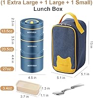 Vista 6 de Juego de lonchera portátil aislada, apta para microondas, contenedor térmico Bento para adultos y niños, contenedor de alimentos de acero inoxidable