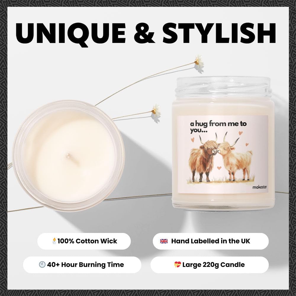 Highland Cow Gifts - Luxury Soy Wax Candle - Vanilla, Jasmine, Sugared Almond - Makester, White - Image 3