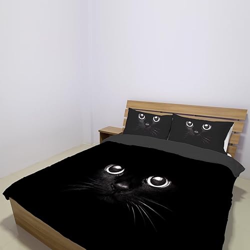 Miniatura 3 de Gearider Juego de funda de edredón con cara de gato negro, divertidas fundas de almohada de cama tamaño King para niños y niños, lindo juego de cama