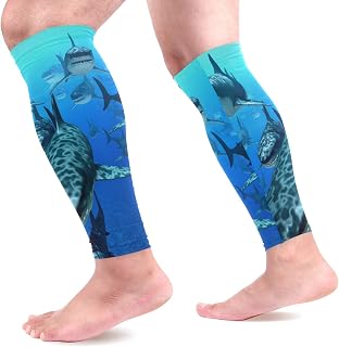 EZIOLY Scary Sharks - Calcetines de compresión para pantorrilla, color azul, para correr, ciclismo, maternidad, viajes, enfermeras