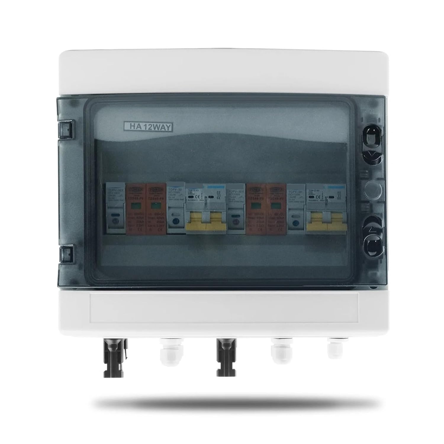 Solar Photovoltaic PV Combiner Box with Protection 2 Input 2 Out DC 600V Fuse MCB SPD Box IP65 12ways 1Pcs(16A DC MCB)