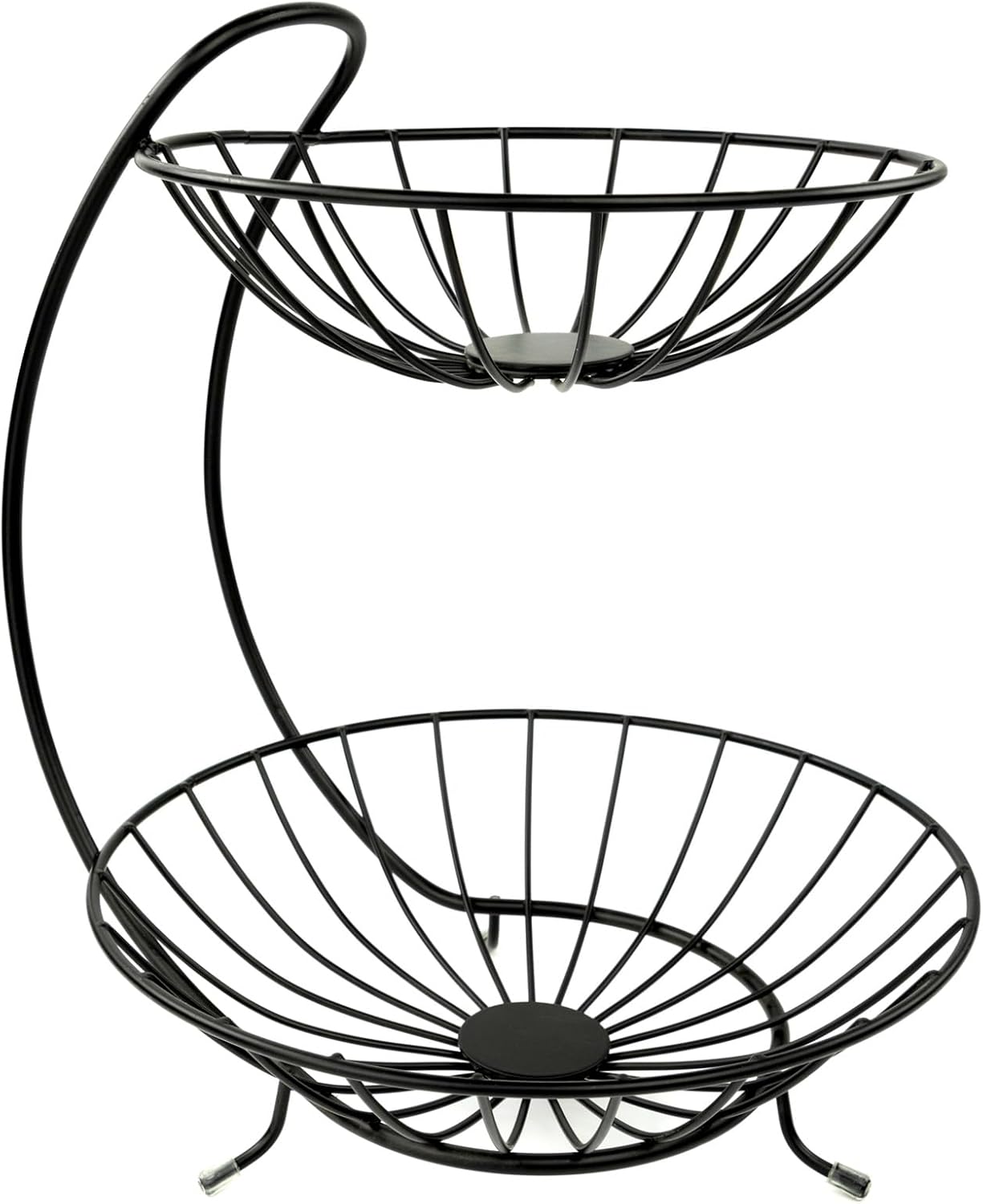 Spectrum Yumi 2 Tier Fruit Basket Server for Kitchen Counter Storage Fruit Vegetable Organizer, Modern Decor Tiered Fruit Bowl Stacked Basket Keeps Produce Elevated for Even Ripening, Black