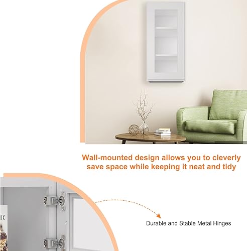 Miniatura 4 de LOVMOR Armario montado en la pared, botiquín, almacenamiento sobre el inodoro con puerta de cierre suave y estante ajustable para baños, cocinas,