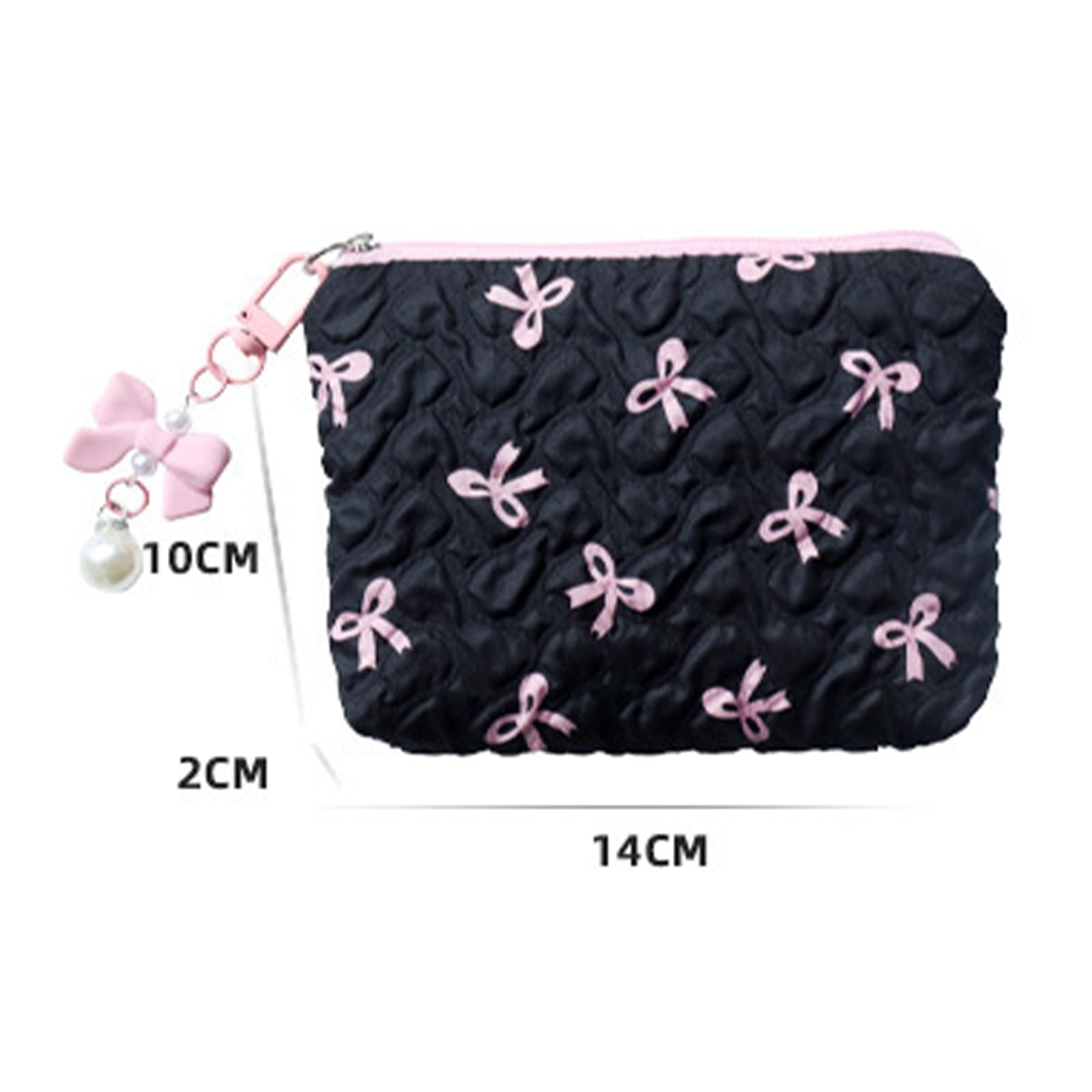 Set di 2 trousse per trucchi piccoli, con eleganti fiocchi, mini borsa per trucco, borsa per trucco, borsa per trucco, borsa per cosmetici, borsa da toilette da donna, 14 x 10 cm
