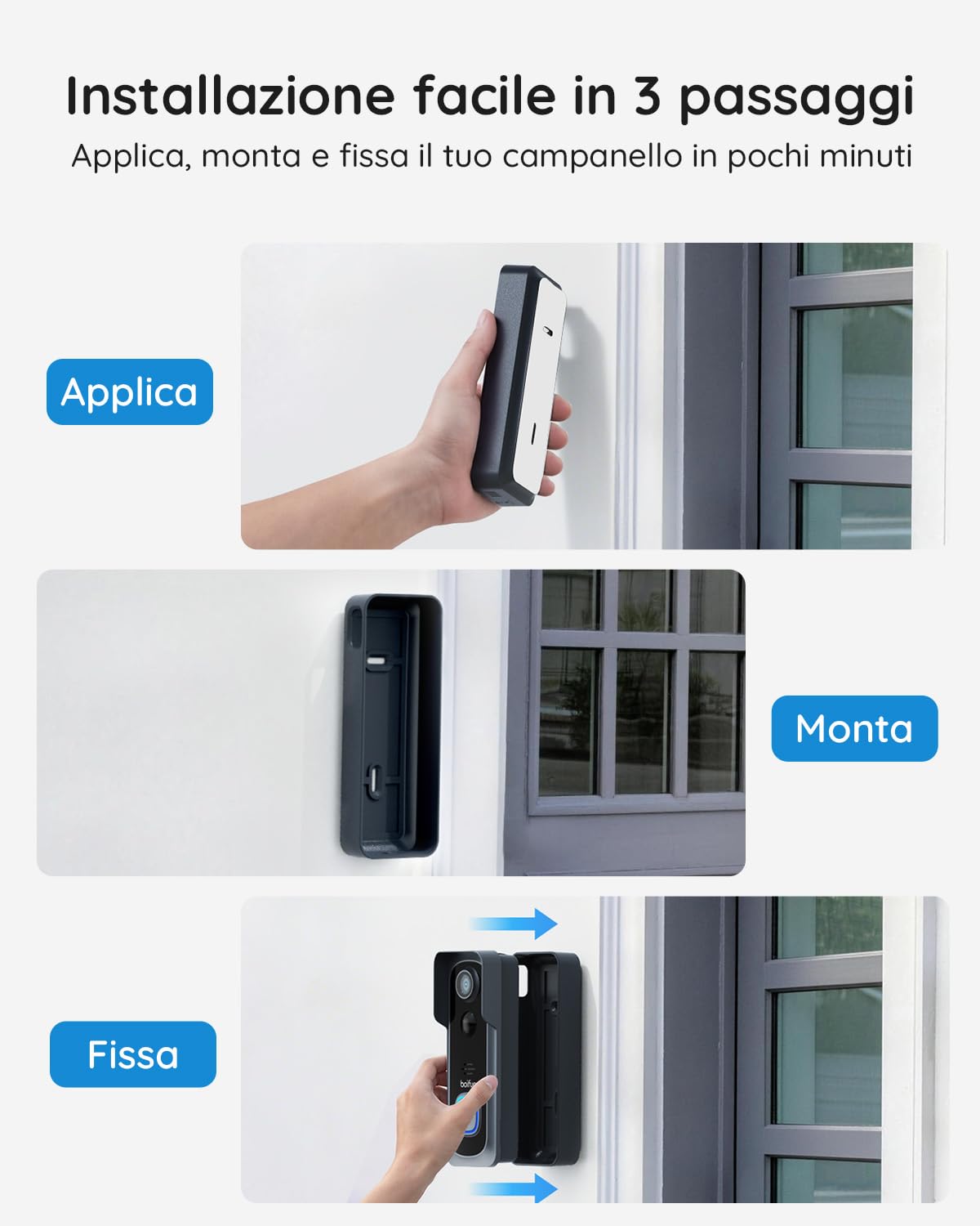 BOIFUN Videocitofono Wifi 2K UHD Campanello Senza Fili da Esterno con Suoneria e Allarme Immediato, 166°Angolo Visuale, Rilevamento Umano PIR, Audio Bidirezionale, Batteria ricaricabile, IP65, 2.4Ghz