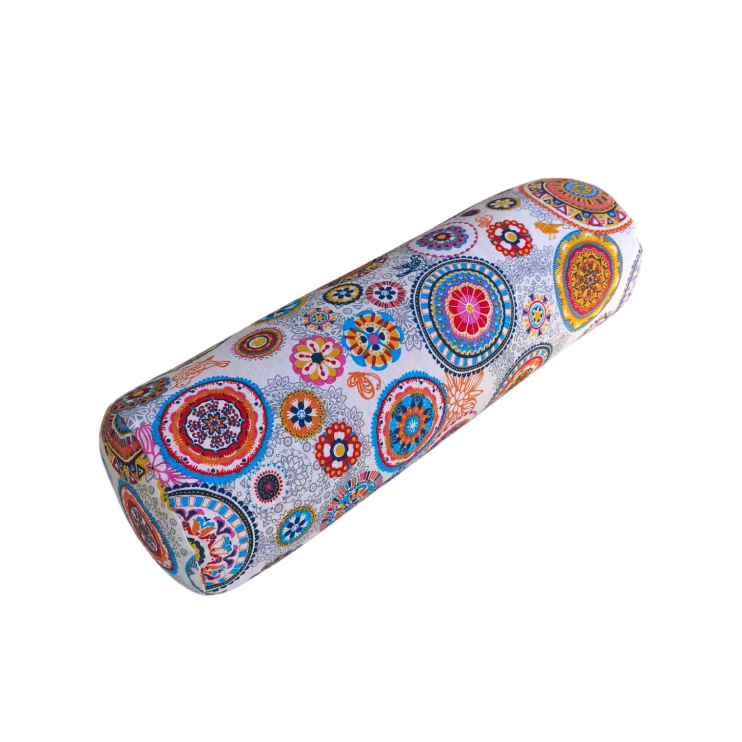 Cylindryczny bolster do jogi "Mandalas Maya" poduszka do jogi, zdejmowana i nadająca się do prania poszewka, wypełnienie z organicznej piłki orkiszowej, uchwyt do noszenia, 62 x 20 cm