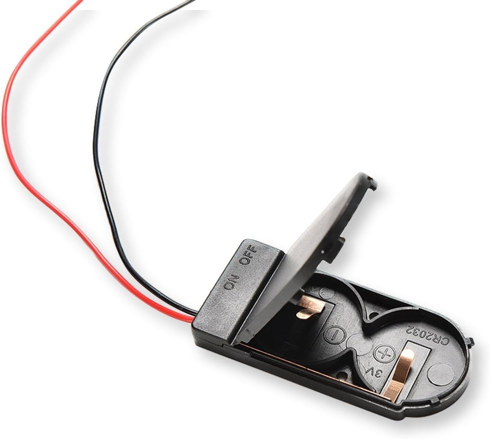 2 x 3V CR2032 Spring Clip Black Plastic Button Cell Coin Battery Holder Case with ON-OFF Switch 6 Inch Wire Lead (2-Pack)
