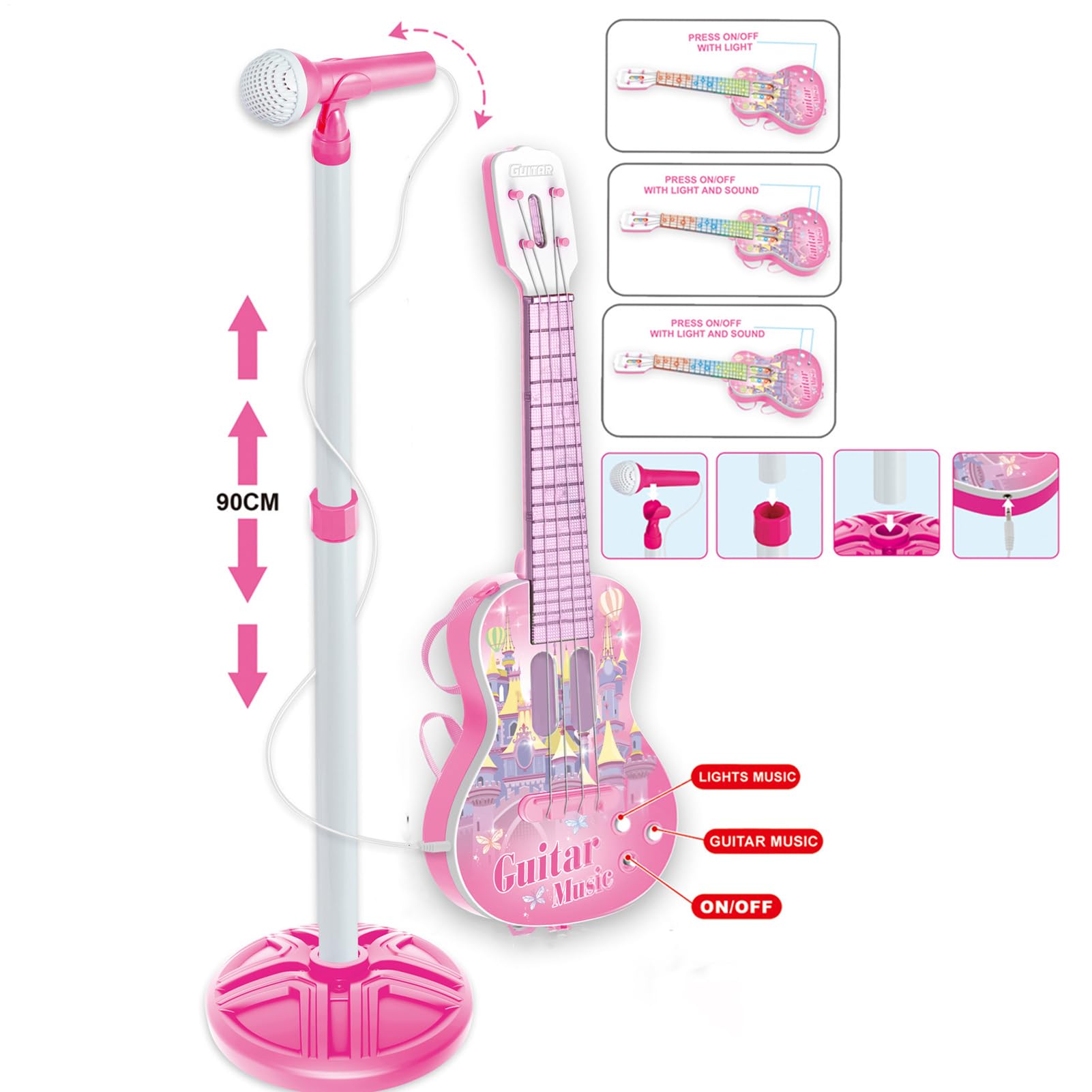 Chitarra Giocattolo Per Bambini Giocattolo Strumenti Musicali | Kit Apprendimento con Chitarra e Microfono Per Viaggi Camera Dei Giochi Scuola Asilo Feste Di Gruppo