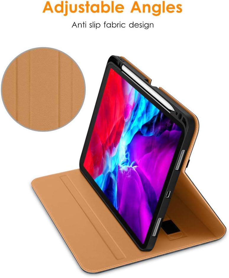 DTTO Case for New iPad Pro 12.9 Inch 4th Generation 2020/2018, Premium PU Leather Folio Stand Cover [Apple Pencil Pair and Charge Supported] - Auto Wake/Sleep and Multiple Viewing Angles, Blue