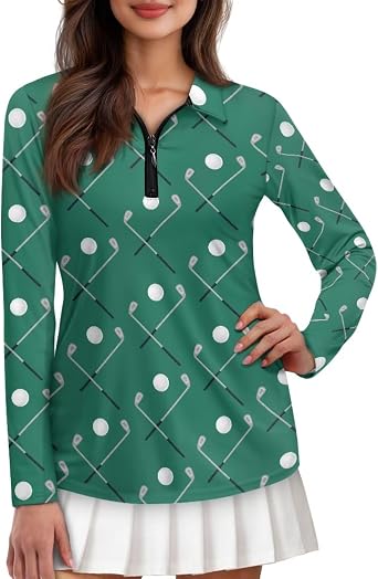 Yewattles Womens Long Sleeve Workout Tops Golf Shirts for Lady Sun Protection Shirts Quarter Zip Pullover