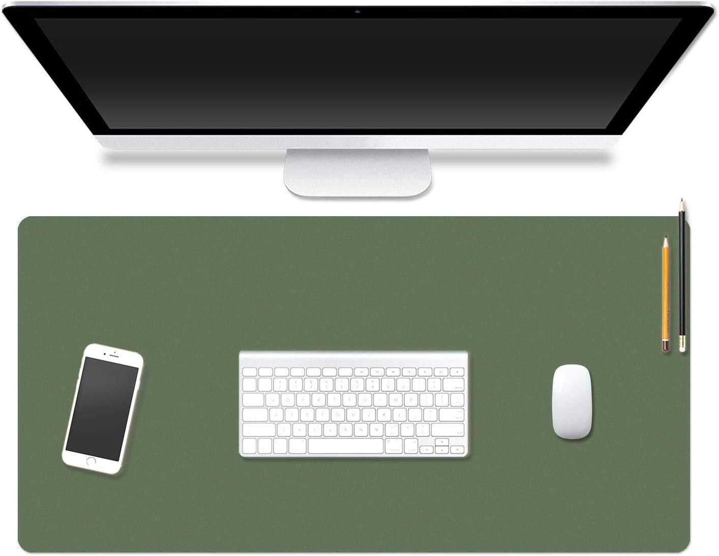 BOSON Desk Mouse Pad, Non Slip Mouse Mat, Waterproof Protector PU Leather Desk Mat, Double Sided Color use for PC Gaming Home Office (80cm*40cm, Green/Grey)