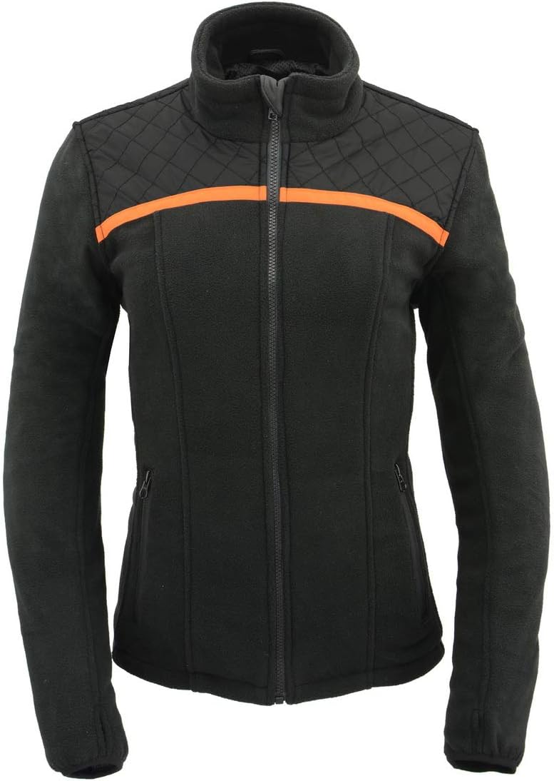 Milwaukee Leather MPL2783 Women's Black Micro Fleece Zipper Front Jacket with Orange Stripe