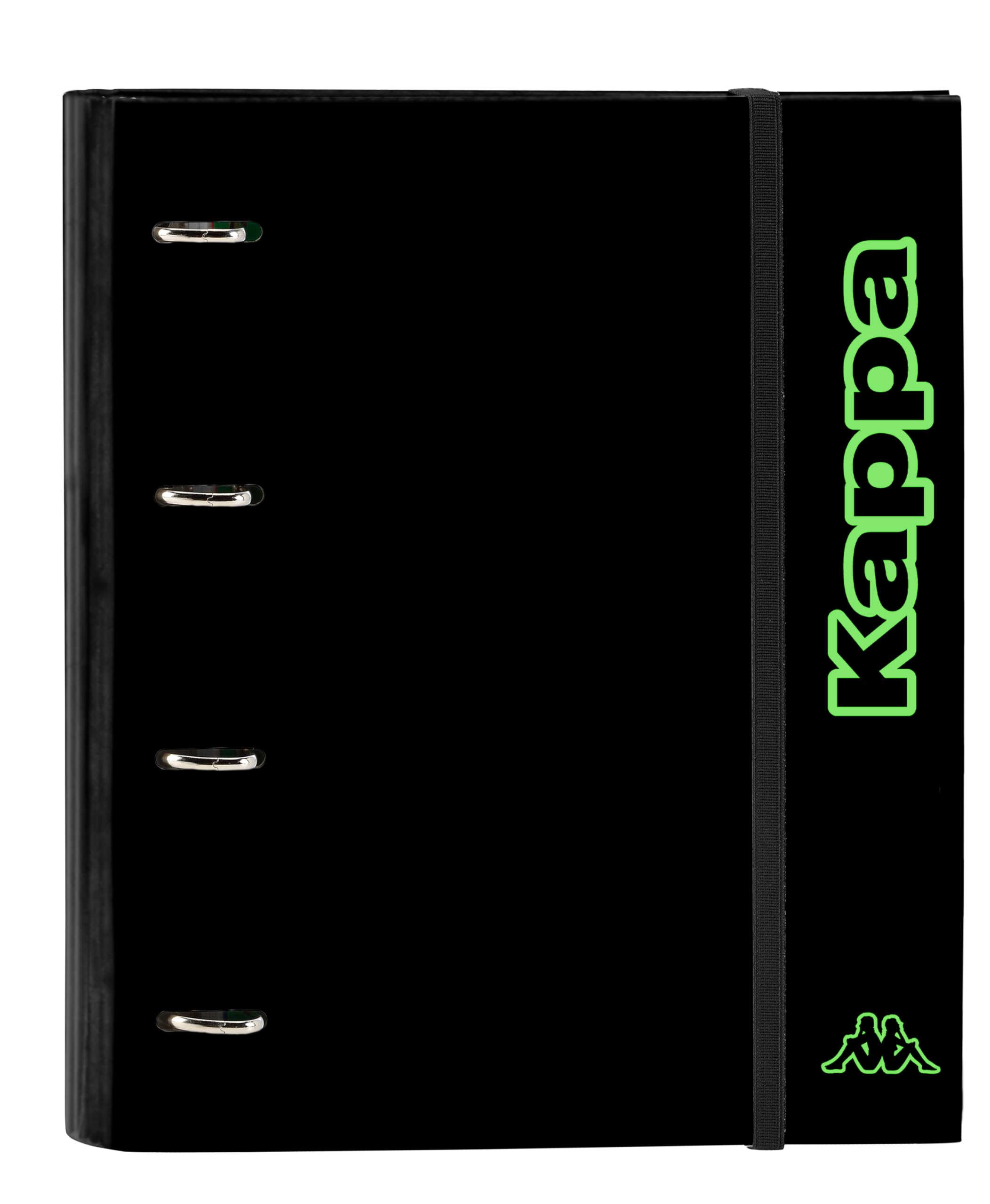 Safta KAPPA BLACK - Carpeta 4 Anillas de 35 cm con 100 Hojas A4, Ideal para Niños de Diferentes Edades, Cómoda y Versátil, Calidad y Resistencia, 27x3.5x32 cm, Color Negro