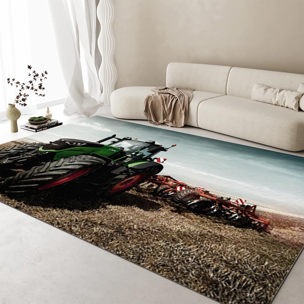 MARBRE Traktor Teppich Wohnzimmer Schlafzimmer 3D Traktor LKW Teppiche rutschfest Waschbarer Kurzflor Teppich Grösse 80x120 cm Flauschig Weich Soft Home Outdoor Carpet Matte(Image 17-19)