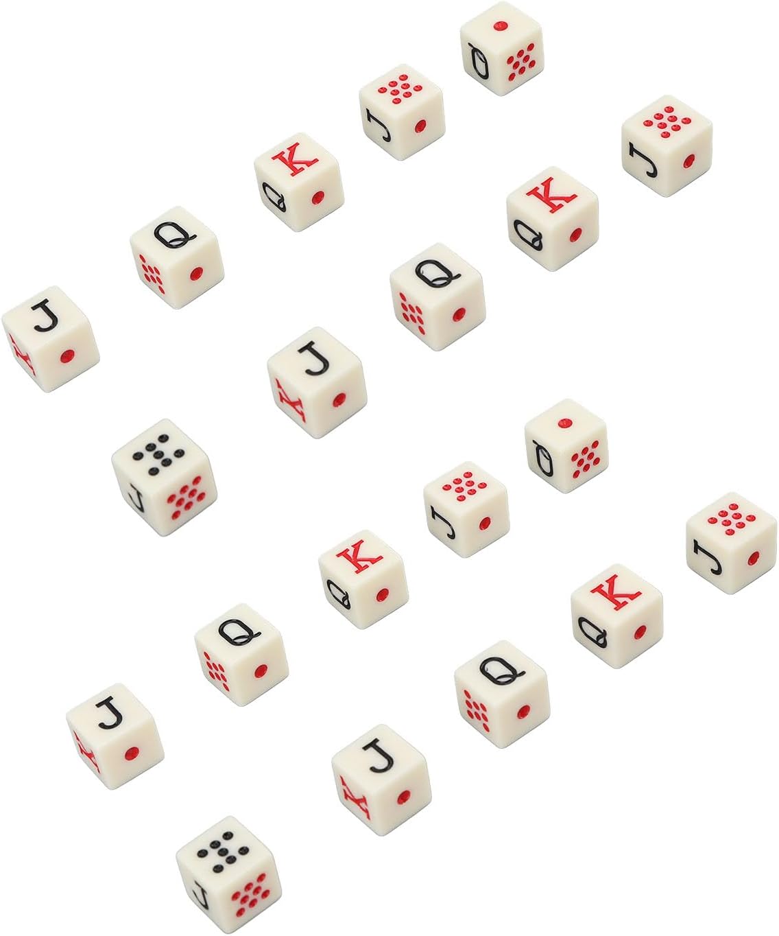 Generic 20Pcs Spanish Poker Dice, Plastic 6 Sided Square Dice Set with Clear Alphanumeric Dots, for Board Games Table Games Digital Teaching