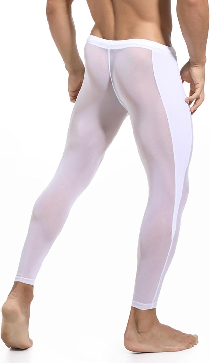 Men's See Through Sheer Yoga Pants Trousers Nylon Shapewear Underwear Breathable Bottoms