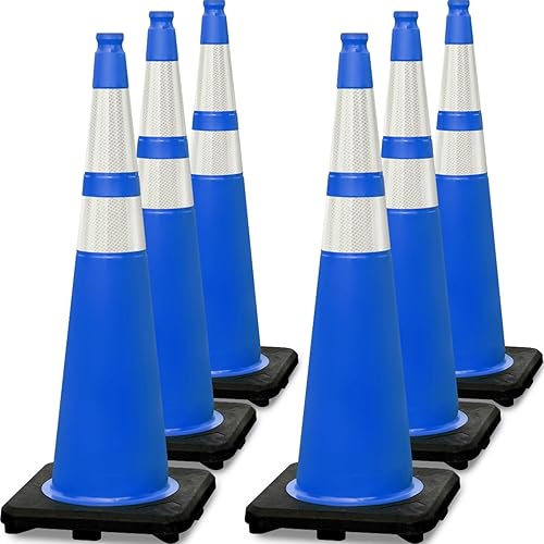 Miniatura 18 de Paquete de 6 conos de tráfico de PVC extra grandes de 36 pulgadas con base resistente, conos de seguridad de alta visibilidad para todo