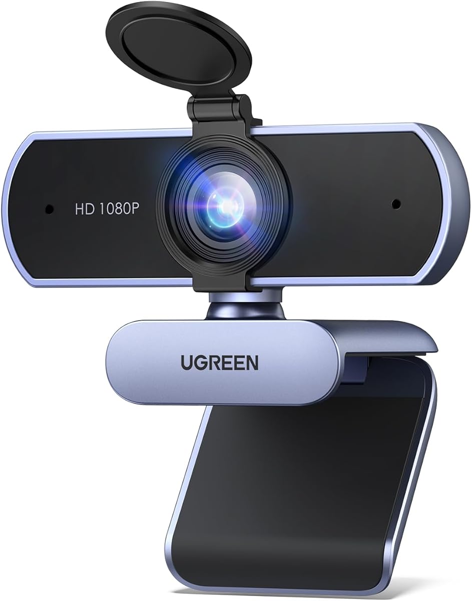 UGREEN Webcam Full HD 1080P 30FPS USB A PC Camera 2 Microfono Incorporato 85°Angolo di Visione per Windows MacOS Linux Supporto Youtube Streaming Skype Video Calling Zoom Videoconferenze(Grigio)