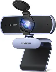 UGREEN Webcam Full HD 1080P com Microfone, Campo de Visão de 85°, Redução de Ruído, USB Plug and Play, Correção Automática de Luz, Adequada para Streaming/Conferência, Zoom/Skype/YouTube