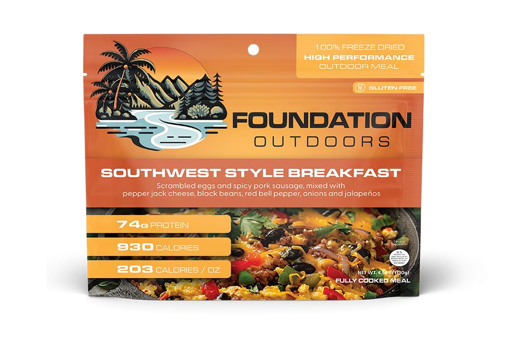 FOUNDATION Outdoors Southwest Style Breakfast, Freeze Dried Backpacking & Camping Food, Emergency Food, High Protein Meal, Gluten Free (6)