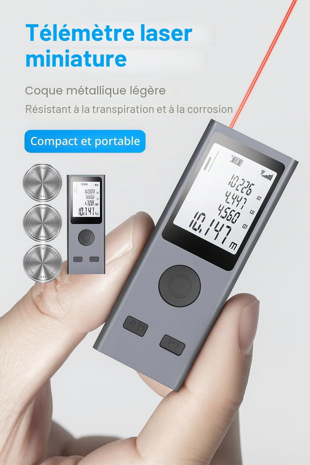 Télémètre laser de mesure de distance | Portée de 29,9 m | Télémètre numérique rechargeable par USB | Précision ± 0,078 mm, ruban laser portable rétroéclairé HD | Appareil de mesure intelligent