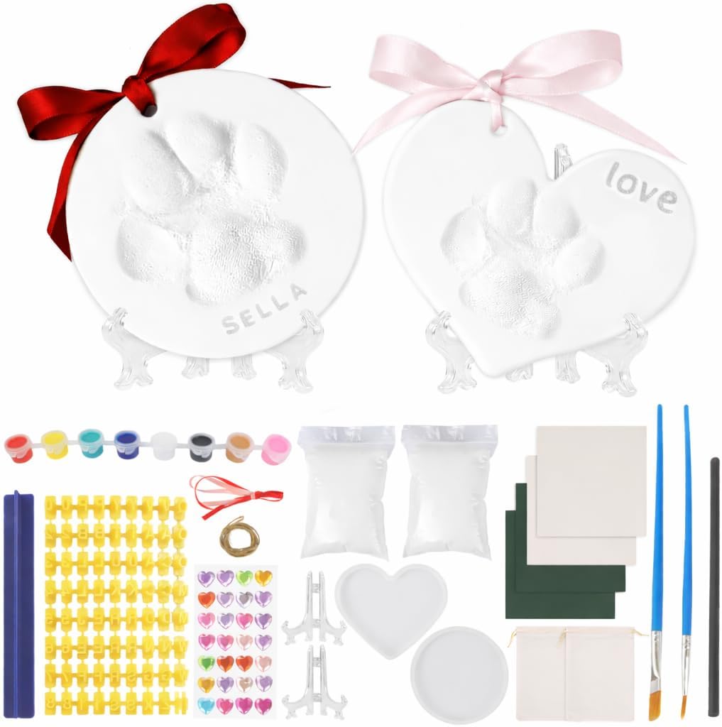 Paw Print Ornament Kit for Dogs & Cats - DIY Pet Pawprint Keepsake Kit with Soft Clay, Makes 3 Personalized Paw Print Ornaments, Ideal Gift for Pet Lovers