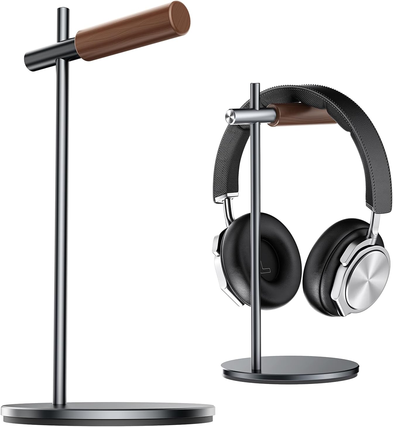Oak Headphone Stand, Wood Headset Stand for Desk, Universal Holder for Airpods max, Bose, Beats, Gaming, Apple Vision Pro, VR Display Stand (Silver)
