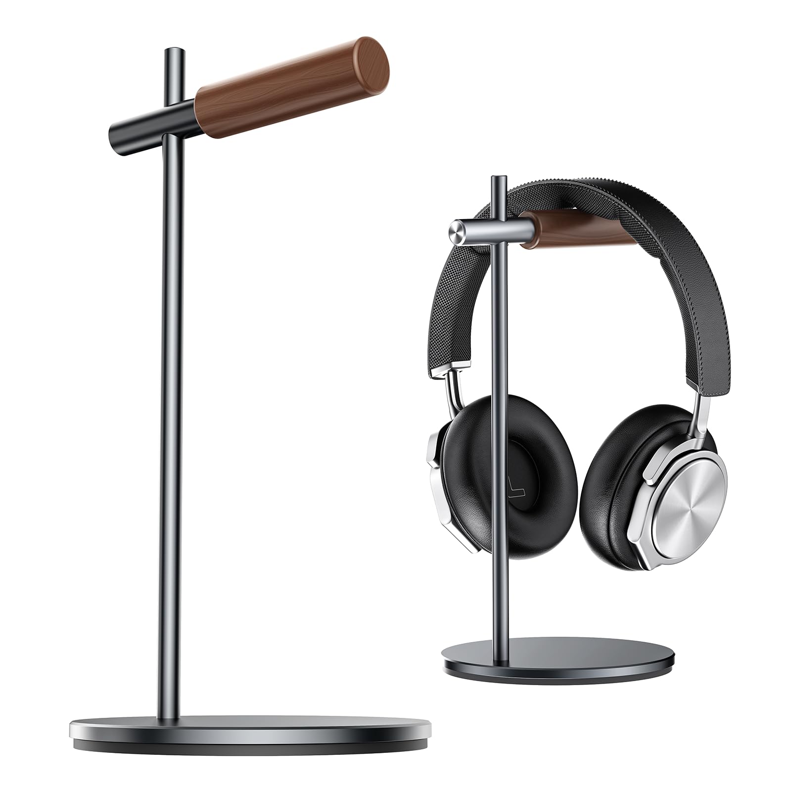 Supporto per Cuffie in Legno, Porta Cuffie Universale per Airpods max, Bose, Beats, Gaming, VR (Grigio)