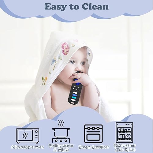 Miniatura 5 de YAPROM - 2 juguetes de dentición de silicona para bebés, mordedor en forma de control remoto de TV, sin BPA, apto para nevera, adecuado para niños y