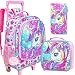 ZLYERT 3Pcs Unicorn Rolling Backpack for Girls, Kids School Backpacks with Wheels, Roller Bookbag with Lunch Box for Elementary Preschool(Pink)