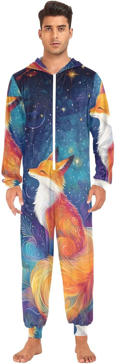 GAIREG Fox Starry Night Men's Women's Onesie, Warm Unisex Adult Christmas Pajamas Onesie