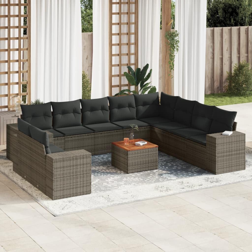 Makastle Salon de Jardin Modulable 11 pcs Résine Tressée Gris