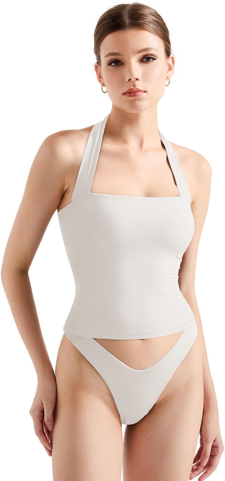 - Women Double Lined Halter Going Out Tops Open Back Basic Cami Tank Tops