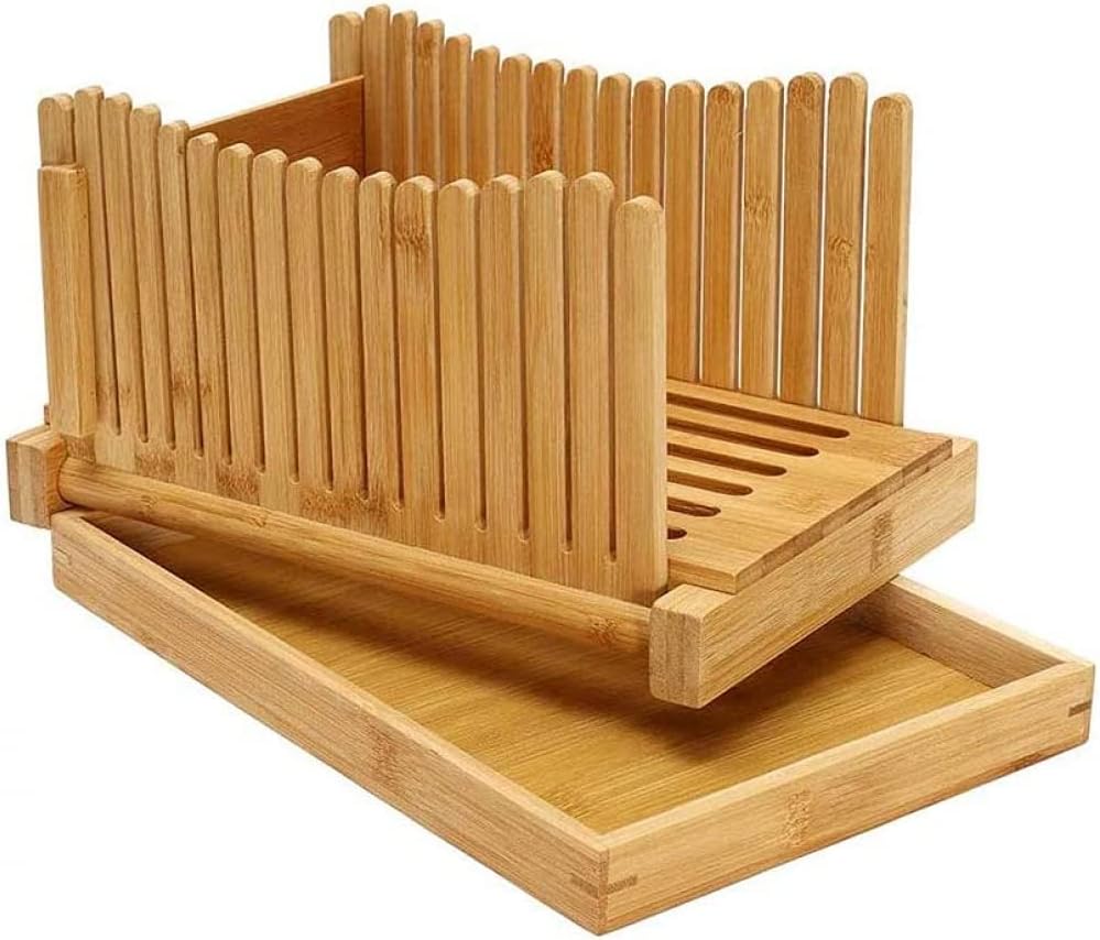 Multifunctional Bread Cutting Pan, Foldable Compact With Crumb Tray Works Bread Cutter Cutting Instructions Wooden Bread Cutter for Homemade Bread, (Excluding knives)