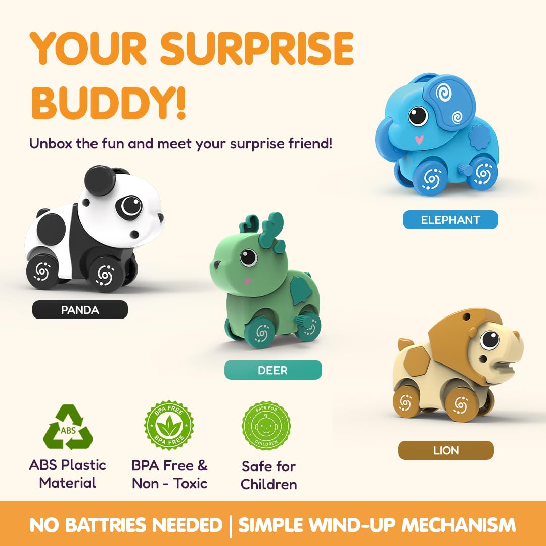 Innovitoy Wind Up Animal Crawling Toy – Random Animal Design, Assorted Elephant, Lion, Panda or Fawn, Educational Mechanical Toy for Early Learning, Battery Free, Pack of 1 1
