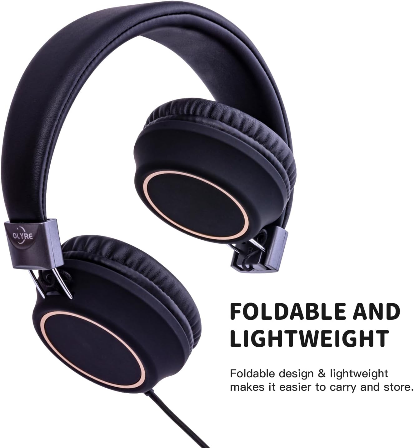 Olyre Kids Wired Foldable Headphones, Children Headset, Mic, Boys, Girls | Black; Headphones with cord for teens; Adjustable headband; Lightweight; Stereo sound; Portable; Durable; Comfortable