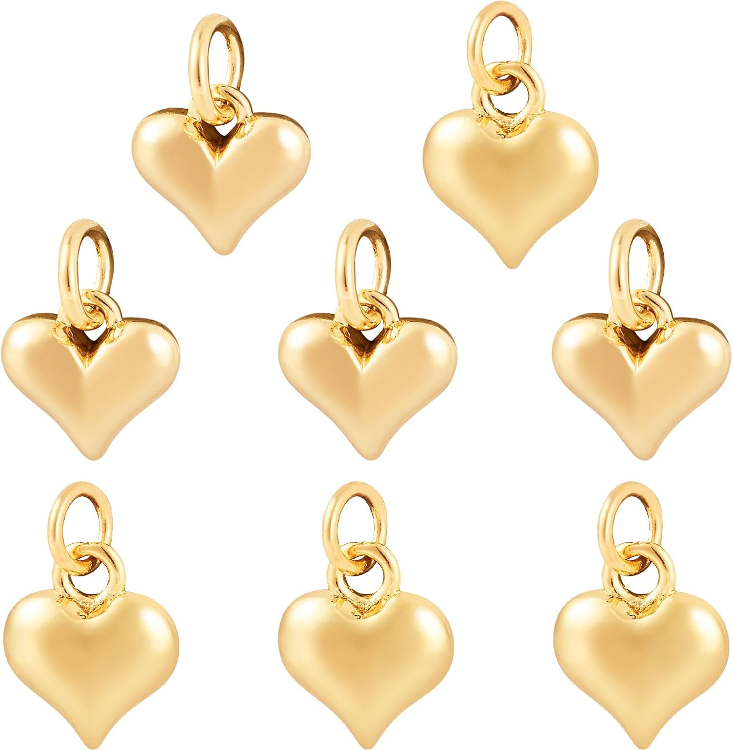 Pandahall 8Pcs 18K Gold Plated Heart Charms Tiny Love Pendants 2 Styles Heart Dangle Charm Valentine Charms Puffy Love Pendants for DIY Necklace Bracelet Jewelry Crafts Making