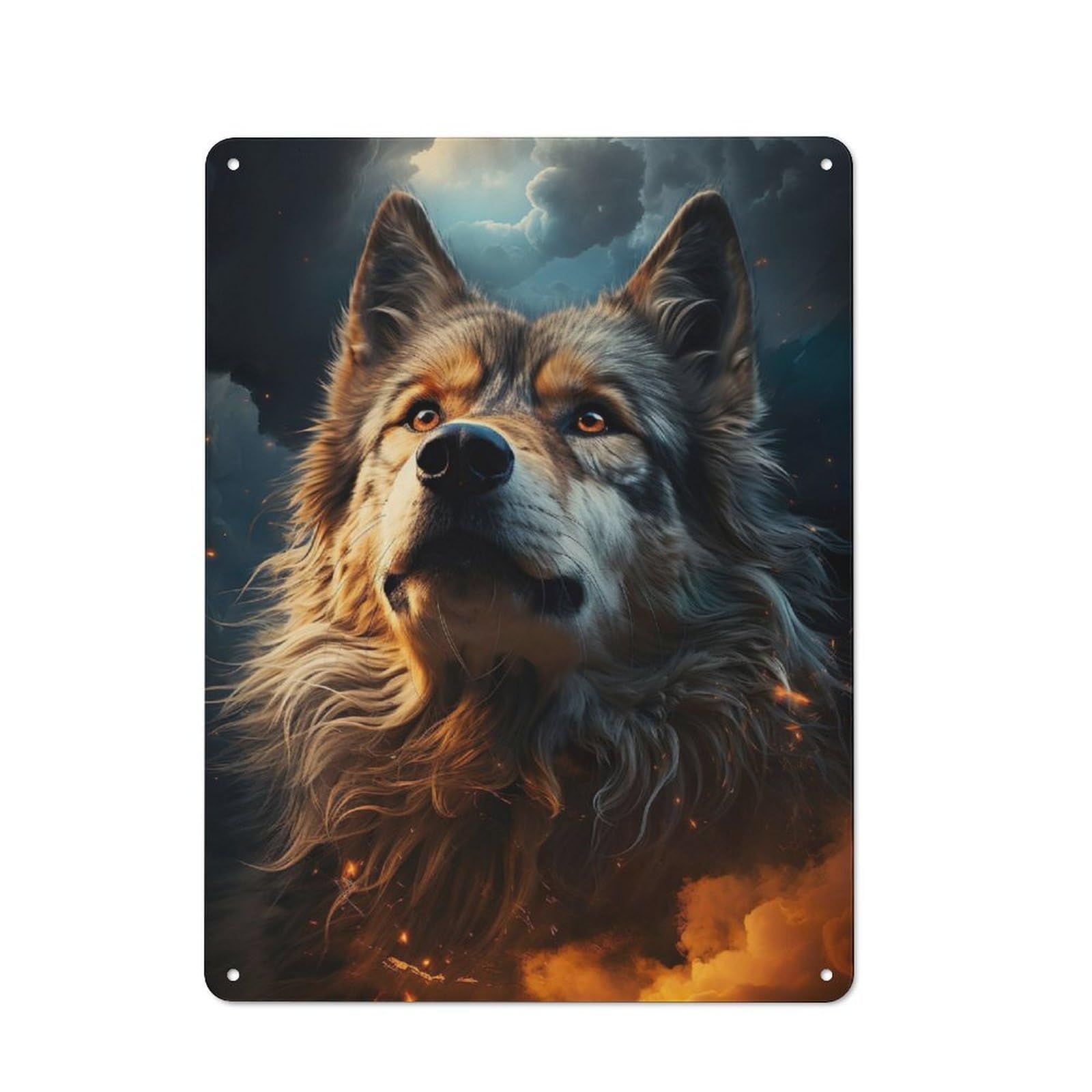 Junmoney A Wolf In The Starry Sky 40X30cm Retro-Style Tin Sign With For Café Or Restaurant, Winter Wall Decor For Hospitality Interior Collectors