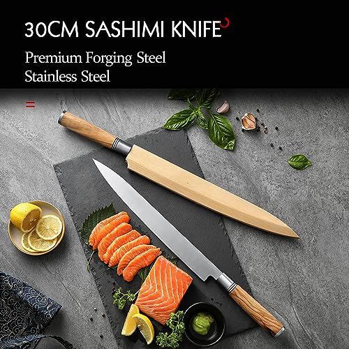 HEZHEN 300mm Sashimi Knife,Forged Steel Sushi Yanagiba Knife, Sushi Slicing, Wooden Handle Knife Case by HEZHEN - Image 9