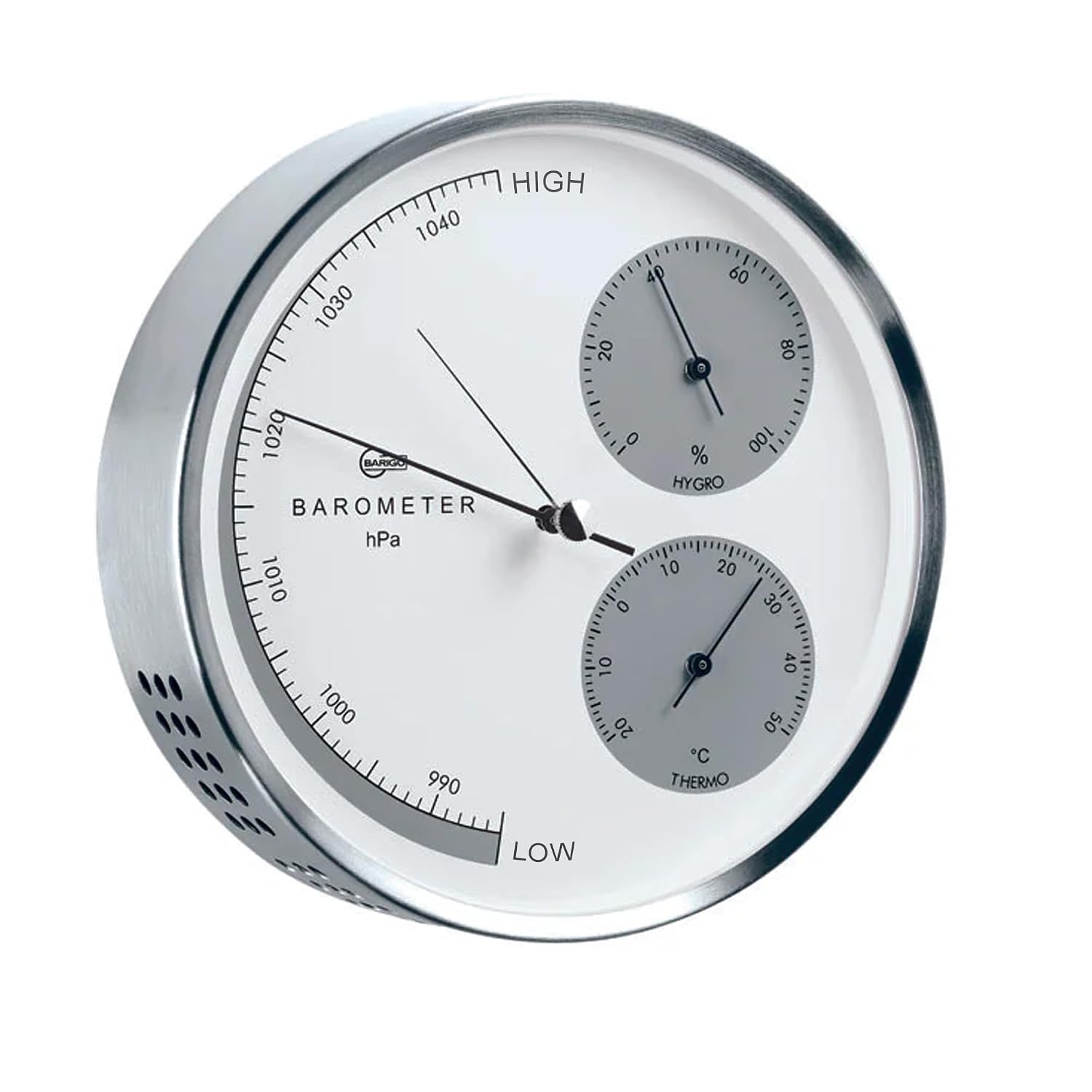 Barigo Analog Weather Station, Stainless Steel, 160 mm, °C/hPa - No. 351 / Made in Germany