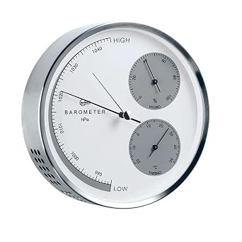 Barigo Analog Weather Station, Stainless Steel, 160 mm, C/hPa - No. 351 / Made in Germany
