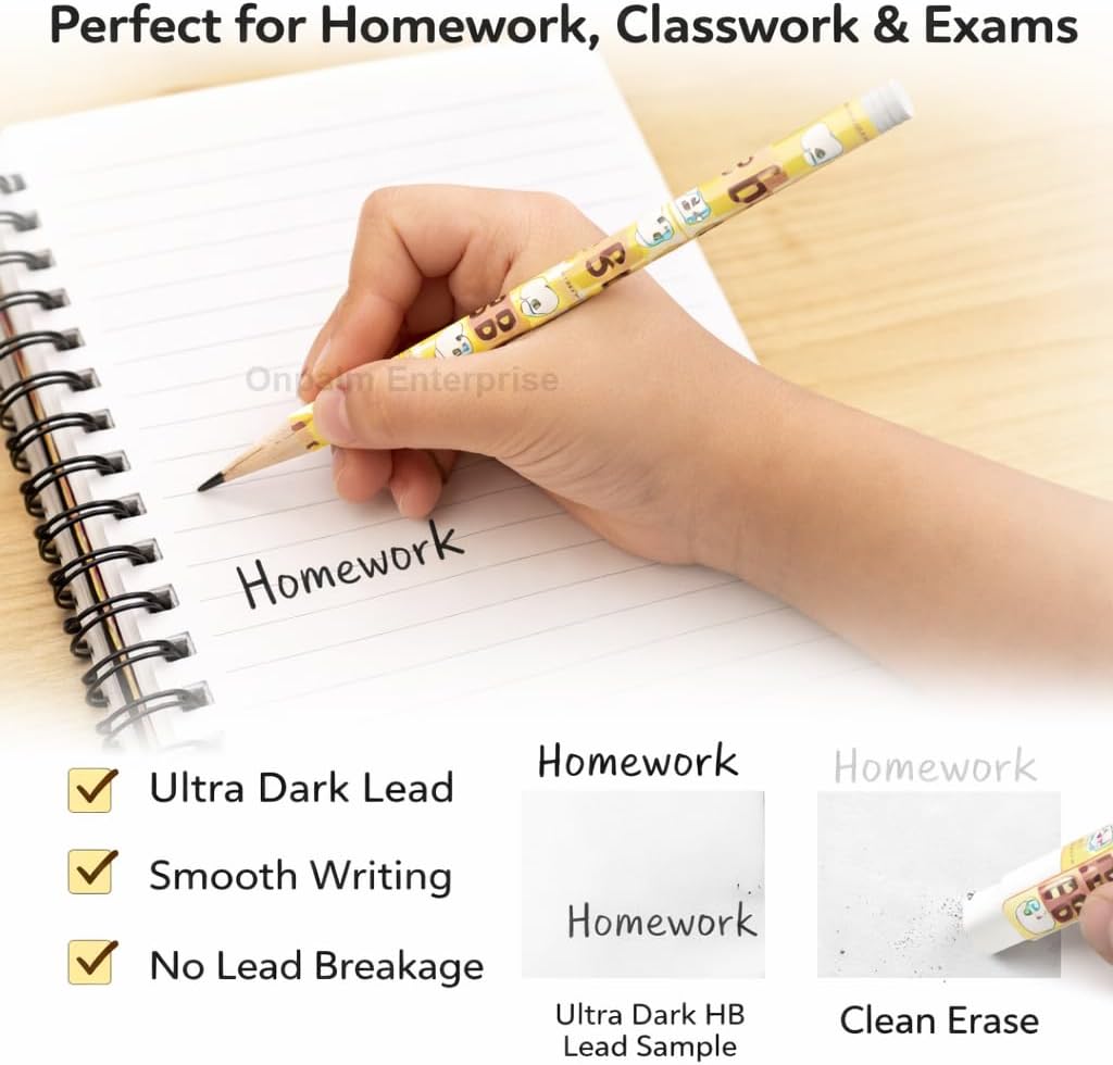 Cute HB Pencils Pack of 24 with Storage Case & Eraser | Dark Writing Break Resistant Graphite | Kids School Stationery, Homework, Drawing, Birthday Return Gift Set