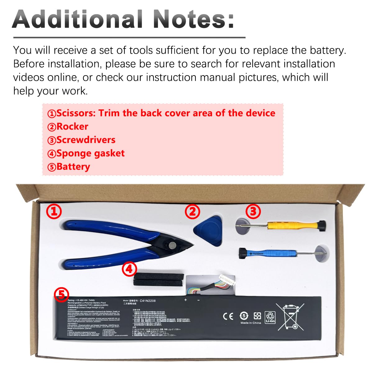 C41N2208 Batterie pour ASUS ROG Ally RC71L NR2301L (2023) RC71L-NH001W RC71L-NH002W RC71L-NH019W RC71L-NH005W RC71L NNH0008W RC71L-NH012W Gaming Handheld 4ICP5/42/79 15.48V 74Wh 4780mAh