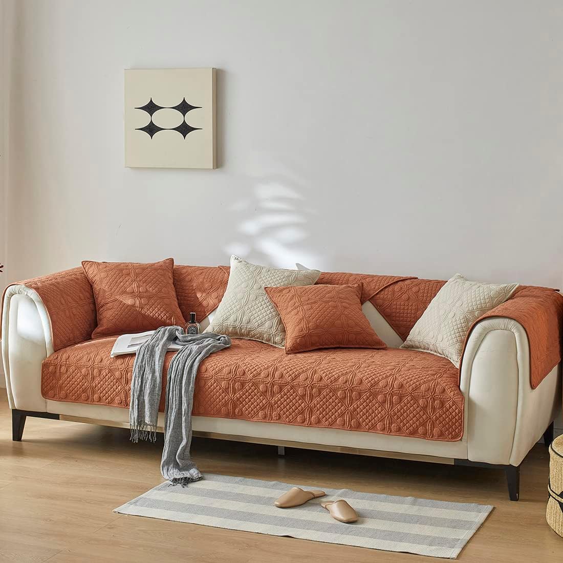 vctops Vintage Geometric Embroidery Sofa Cover Cotton