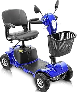 Cebihy 4 Wheel Mobility Scooters for Seniors for Adults Electric Scooter with Seat with Lights Powered Foldable Scooter Compact Duty Travel Scooter w/Basket and Extended Battery, Blue