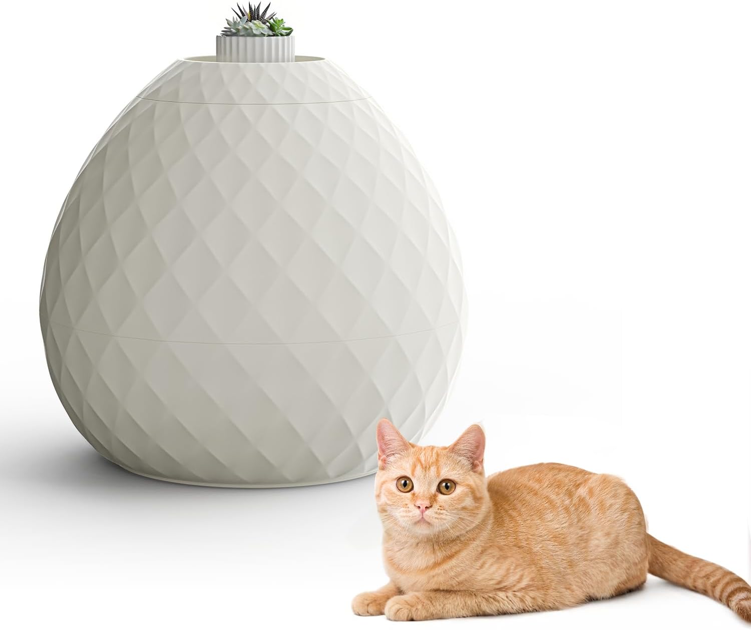 Hidden Cat Litter Box Enclosure with Odor Control, Plant Hidden Litter Box with Removable Planter Top in Living Room, Bedroom, Corner, Easy Clean, Indoor Design, Original Round Style,White
