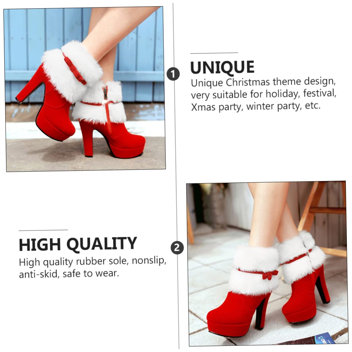 LIFKOME Botas De Tacón Botín Navideño De Invierno Para Mujer Plataforma De Agua y Cierre Lateral Para Fiestas De Invierno